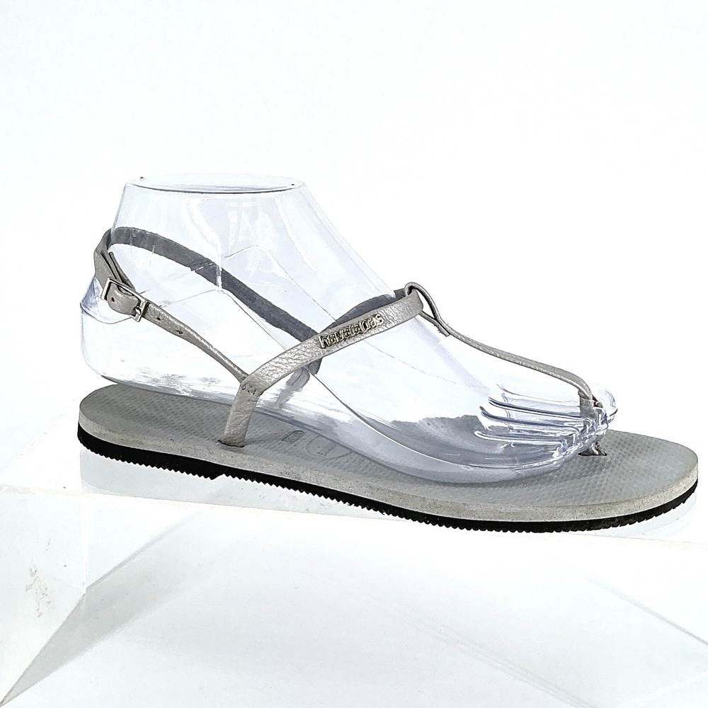 Havaianas Size 37-38 US 7 - 8 Flash Urban Silver Metallic T-Strap Thong Sandals